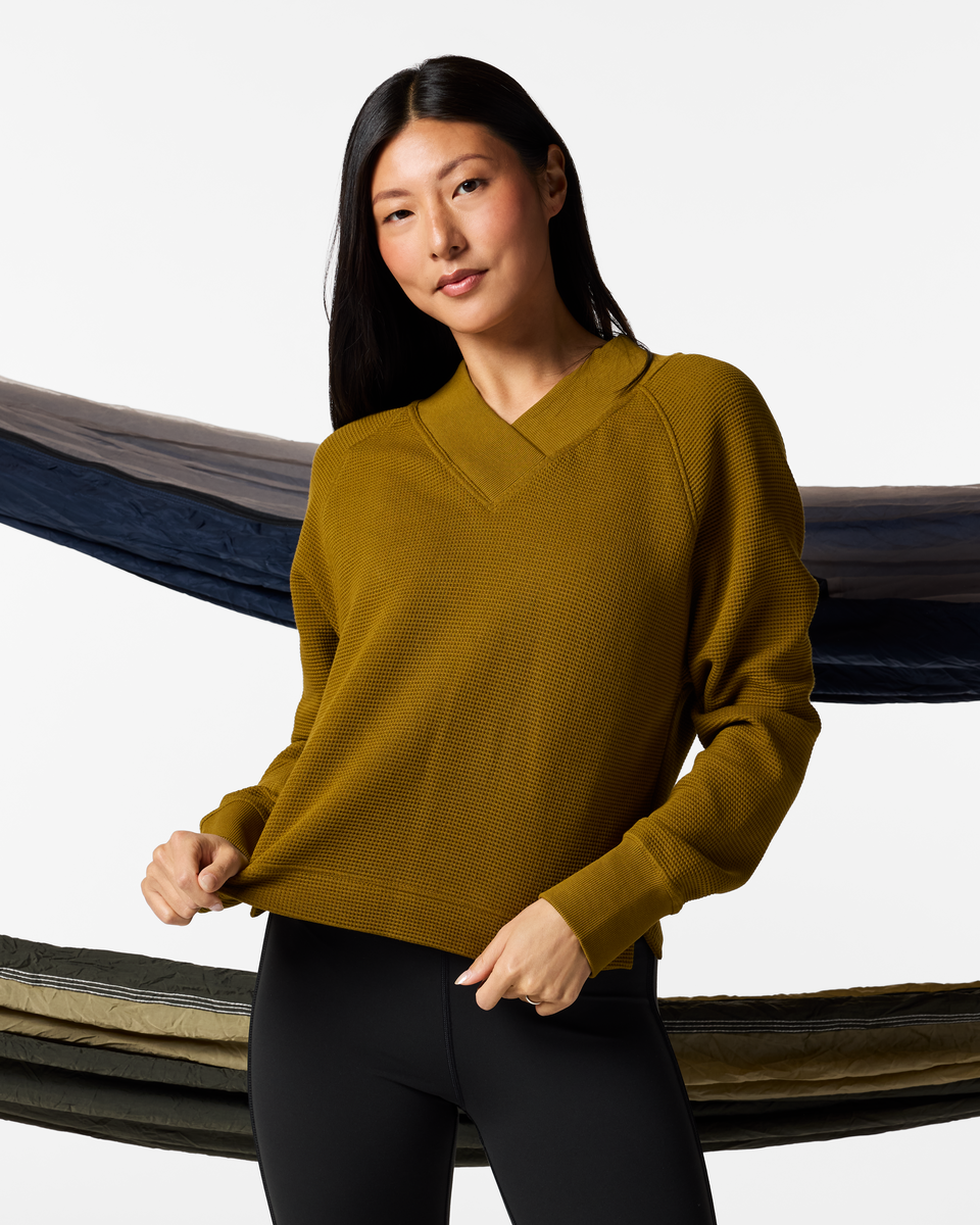 Casual Outdoor Style Atajo Long-Sleeve Waffle V-Neck - Women s