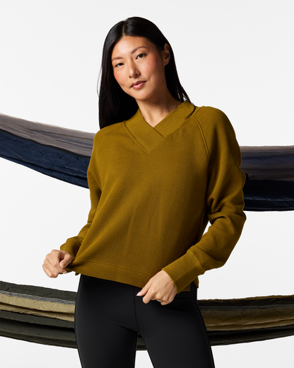 Casual Outdoor Style Atajo Long-Sleeve Waffle V-Neck - Women s