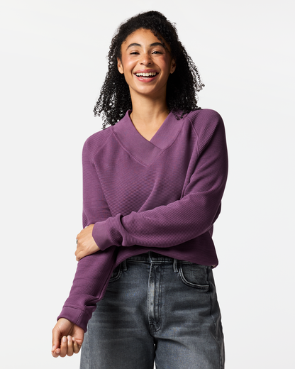Casual Outdoor Style Atajo Long-Sleeve Waffle V-Neck - Women s